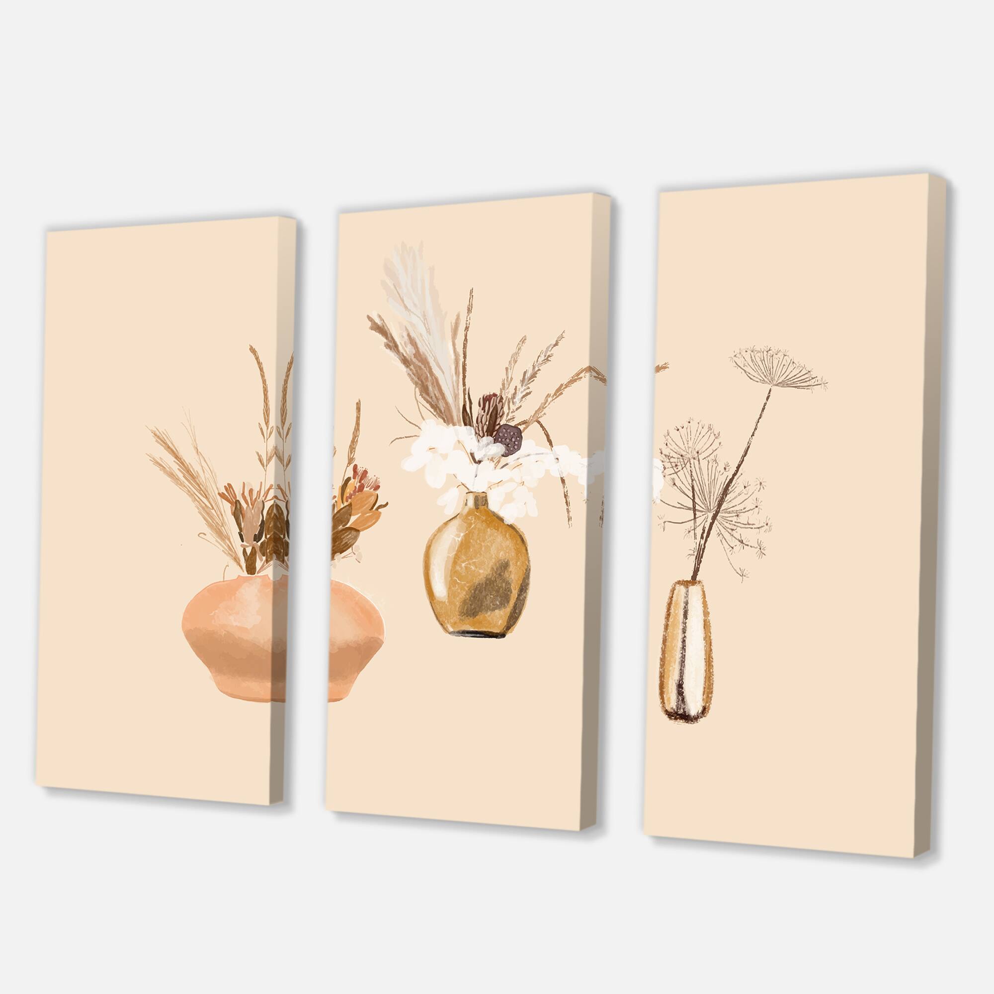 Designart - Bouquets Of Wildflowers In Gold Vases I